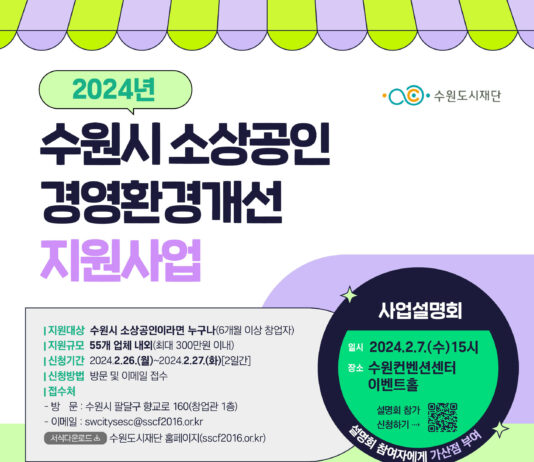 수원시, ‘소상공인 경영환경개선 지원사업’ 참여자 모집