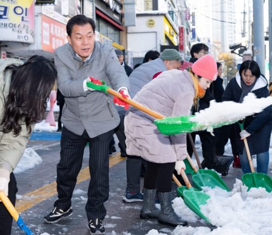 수원시 모든 공직자, 동 단체원들과 함께 골목·이면도로 제설 작업